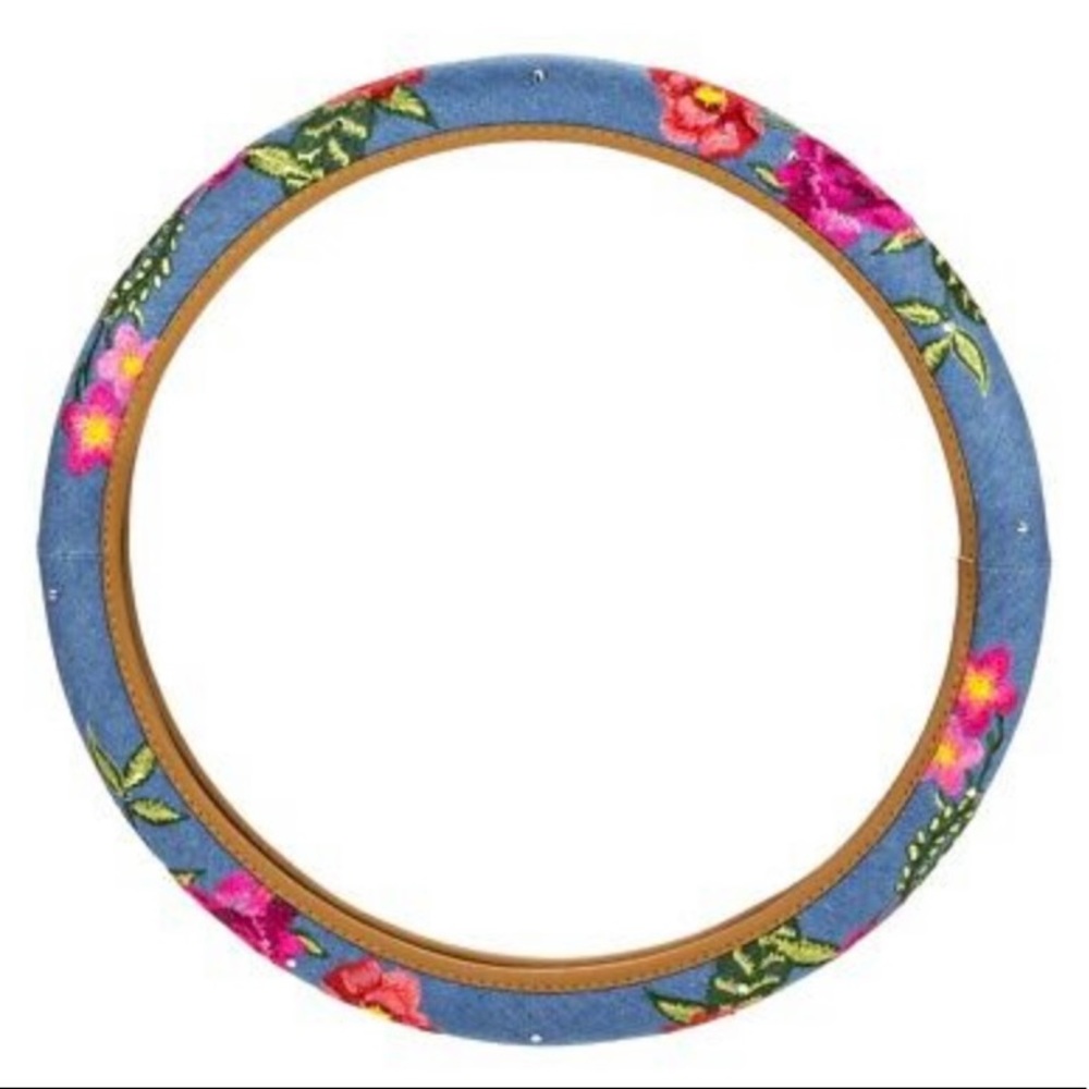 denim and floral rhinestone steering wheel cover